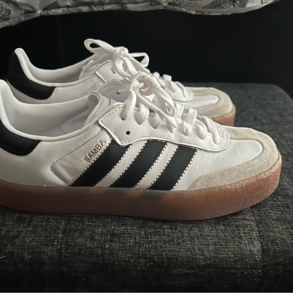 adidas White Black Samba with Gum Sole